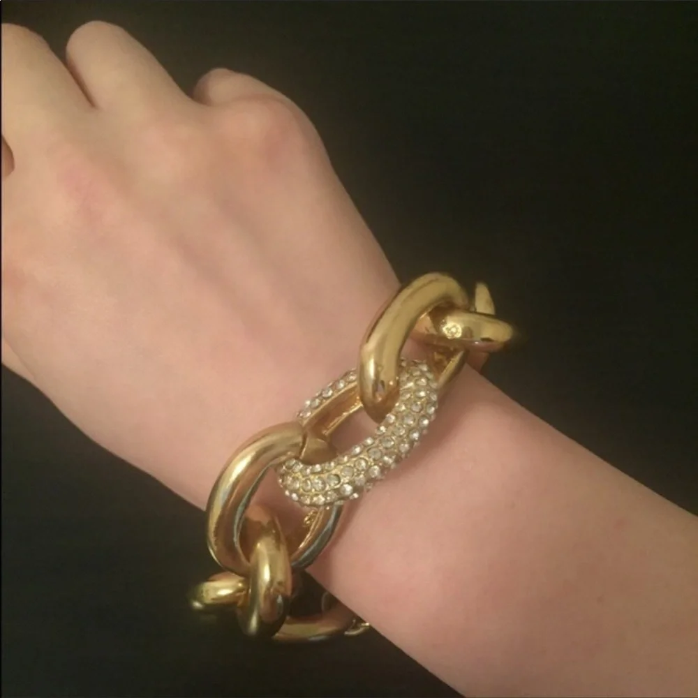 Leslie Danzis Pave Crystal & Co 14k gold plated chain link bracelet - Picture 4 of 4